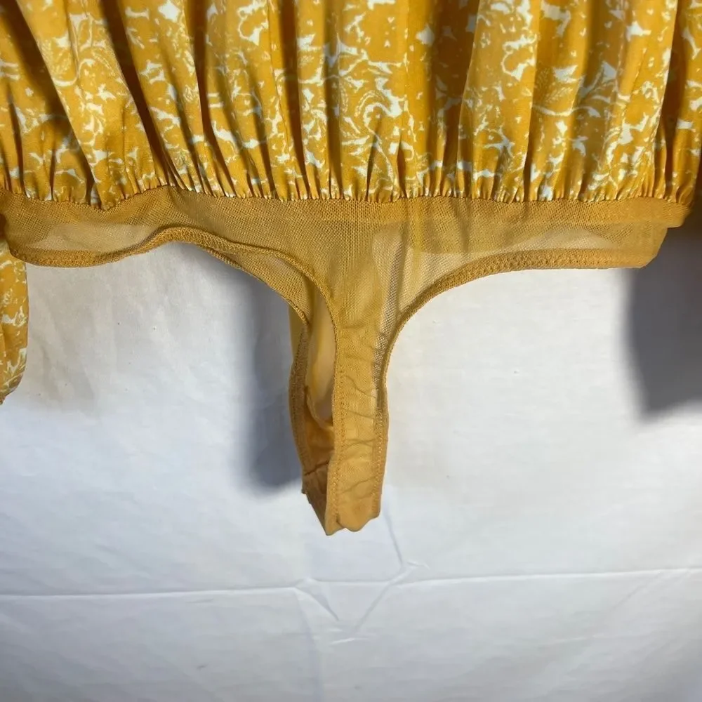 Intimately Free People All Tucks Yellow Floral Printed‎ Thong Back Bodysu…